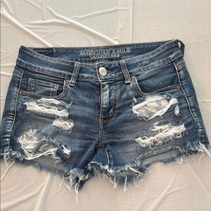 American Eagle Outfitters Blue Jean Shorts Midi Distressed Style Size 4